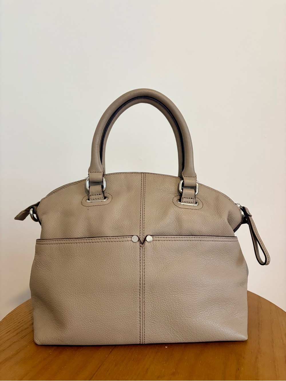Etienne Aigner Taupe Pebbled Leather Satchel